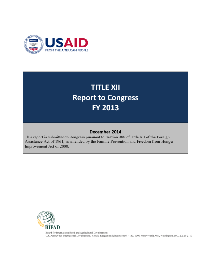 Title XII Report for Fiscal Year 2013