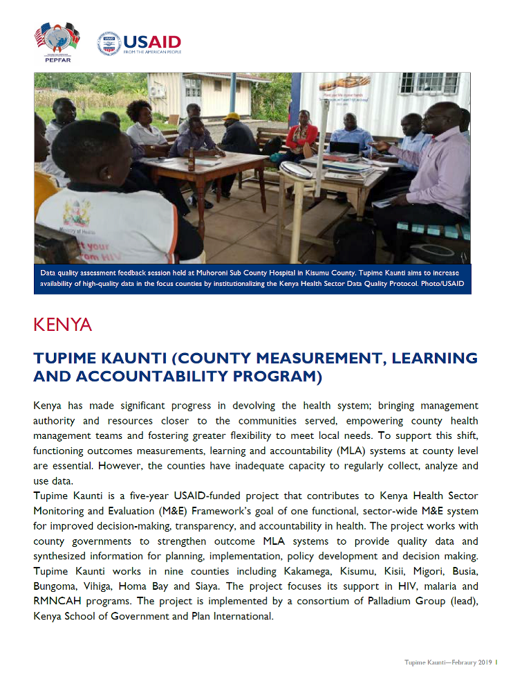Tupime Kaunti (County Measurement, Learning and Accountability Program) fact sheet