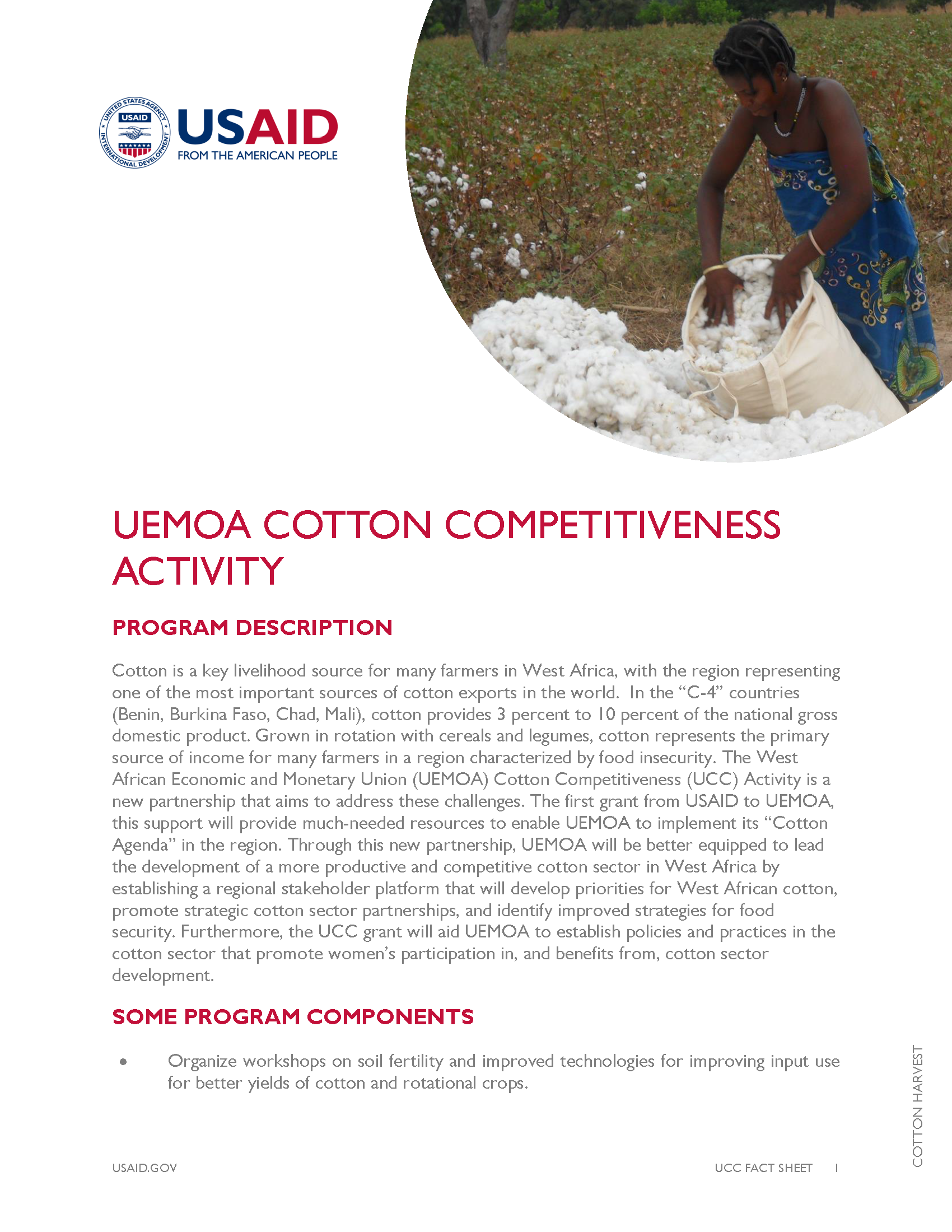 Fact Sheet on the UEMOA Cotton Competitiveness Activity