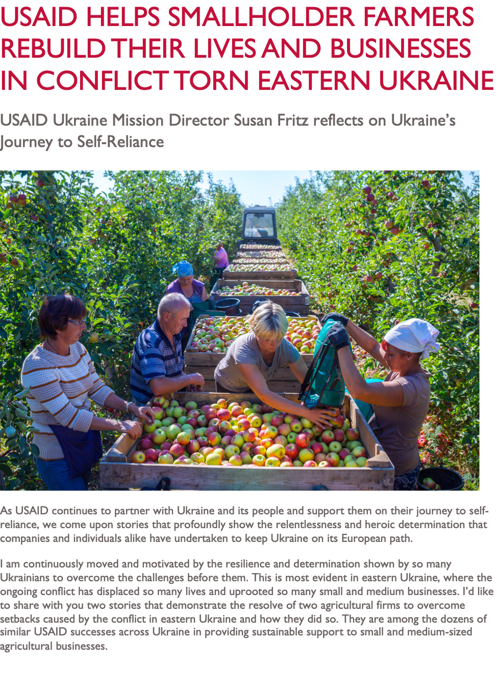 USAID Helps Smallholder Farmers Rebuild Their Lives and Businesses in Conflict Torn Eastern Ukraine
