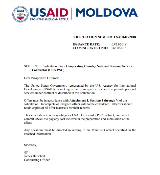 Vacancy Announcement USAID-05-2018: Executive Office Administrative Assistant Job Position at USAID/Moldova