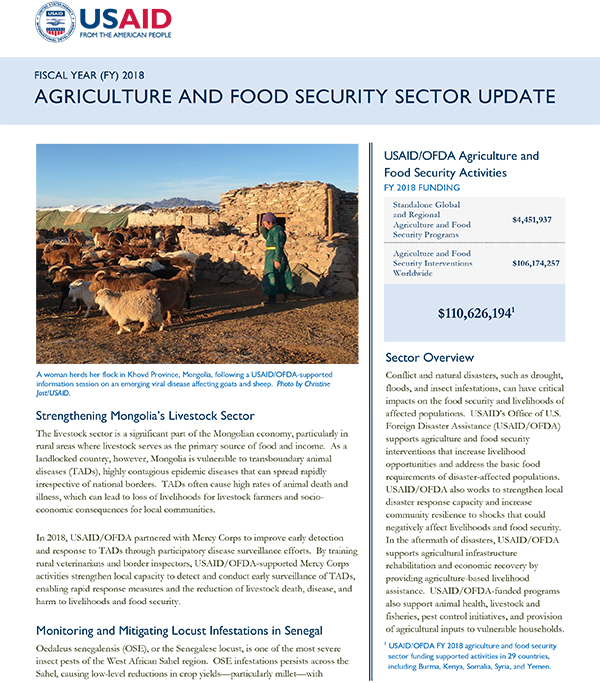 Agriculture and Food Security Sector Update FY 2018