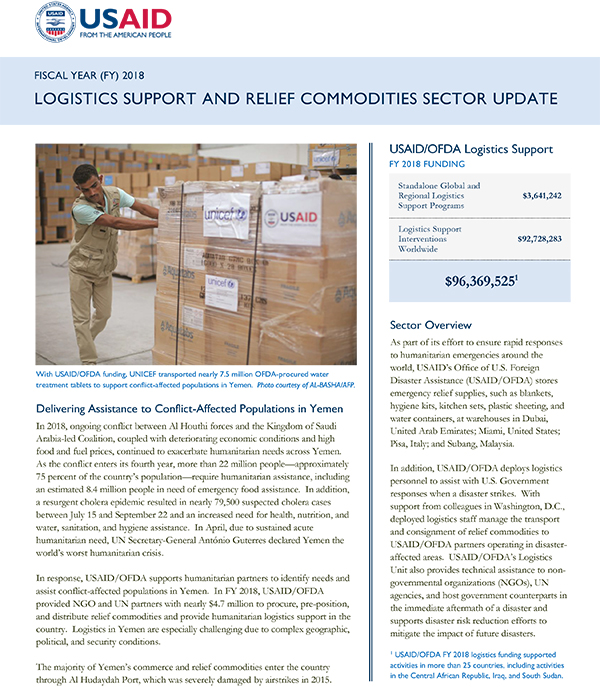Logistics Support and Relief Commodities Sector Update FY 2018