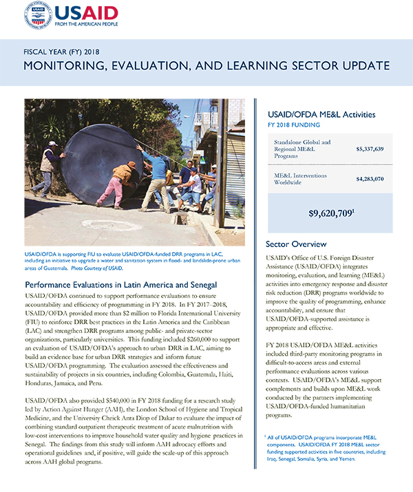 Monitoring, Evaluation, and Learning Sector Update FY 2018