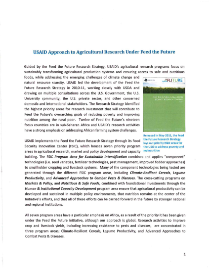 USAID Approach to Agricultural Research Under Feed the Future