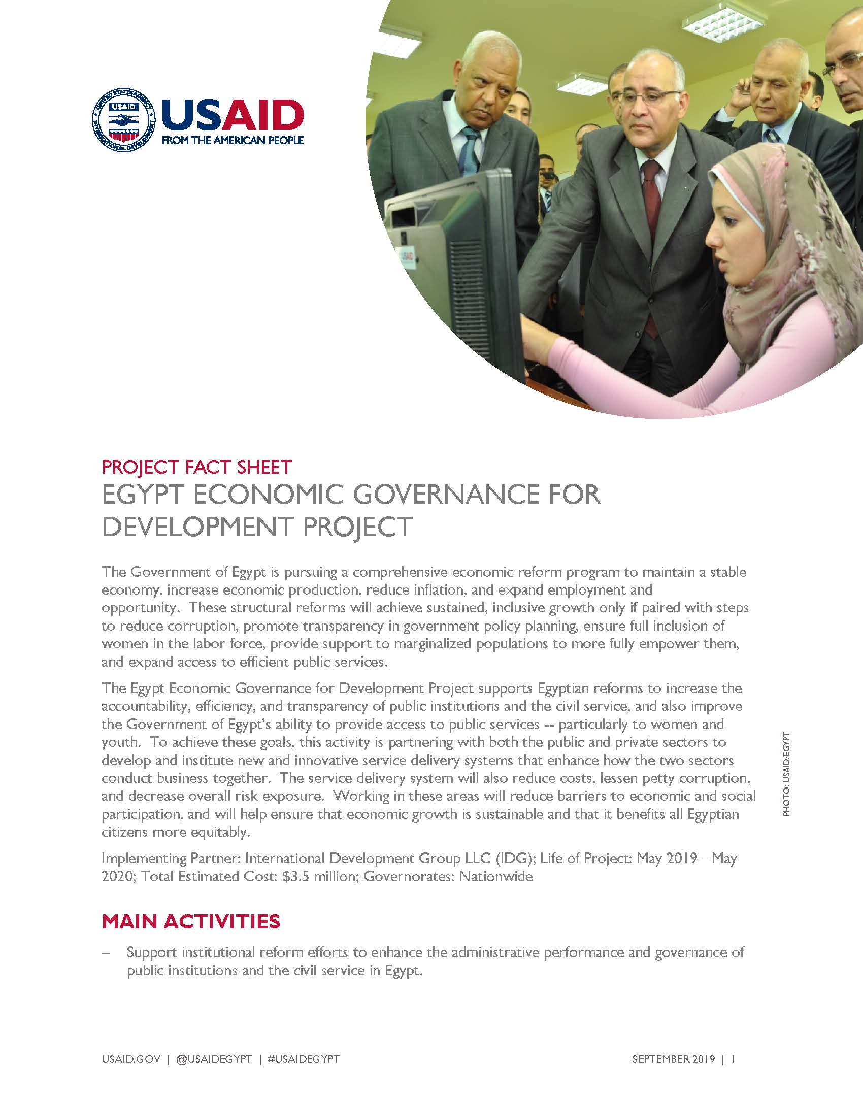 USAID/Egypt Activity Fact Sheet: Egypt Economic Governance for Development Project 