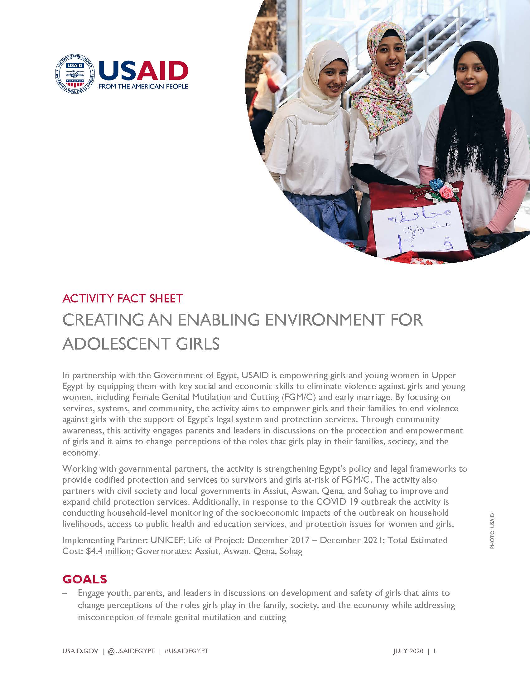 USAID/Egypt Activity Fact Sheet: Creating an Enabling Environment for Adolescent Girls