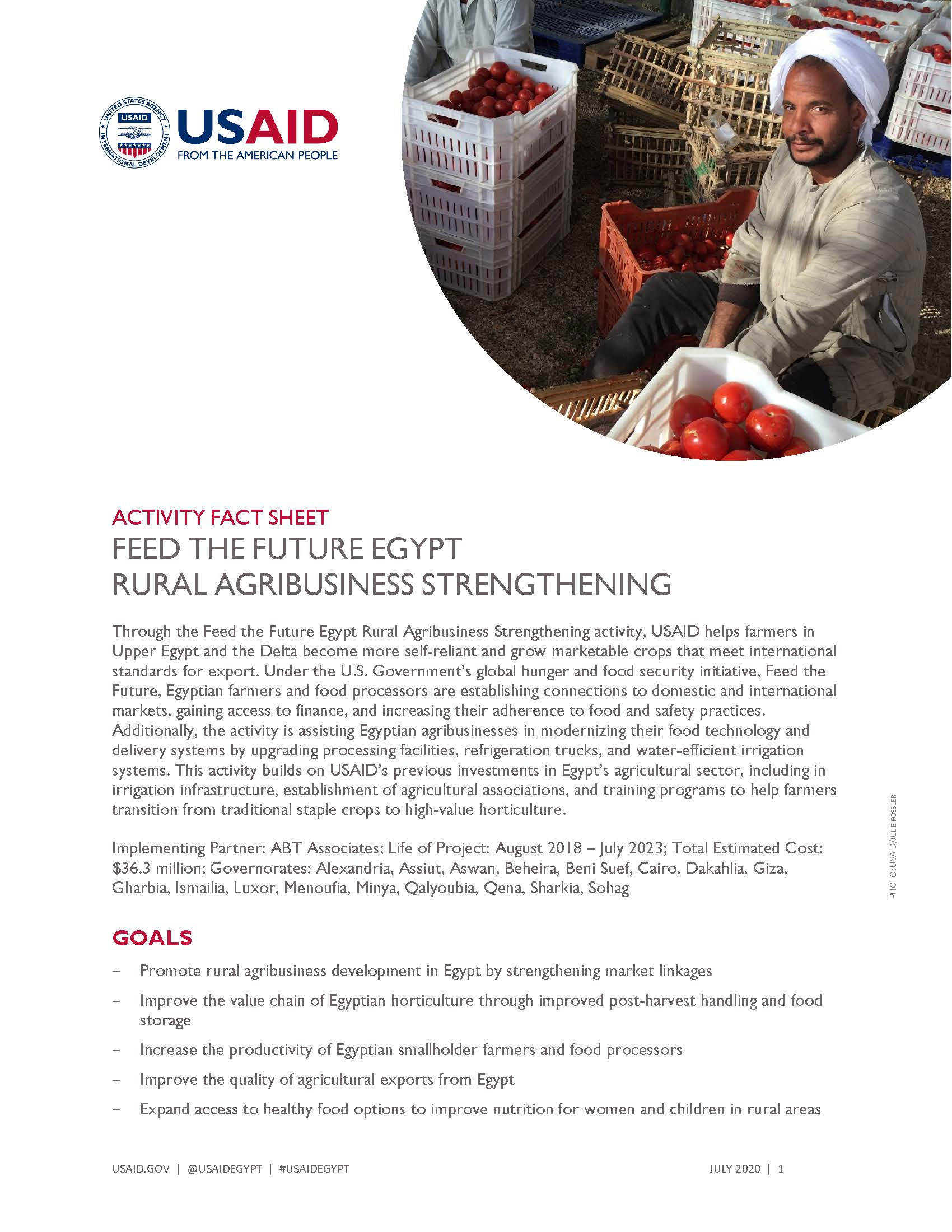 USAID/Egypt Activity Fact Sheet: Feed the Future Egypt Rural Agribusiness Strengthening