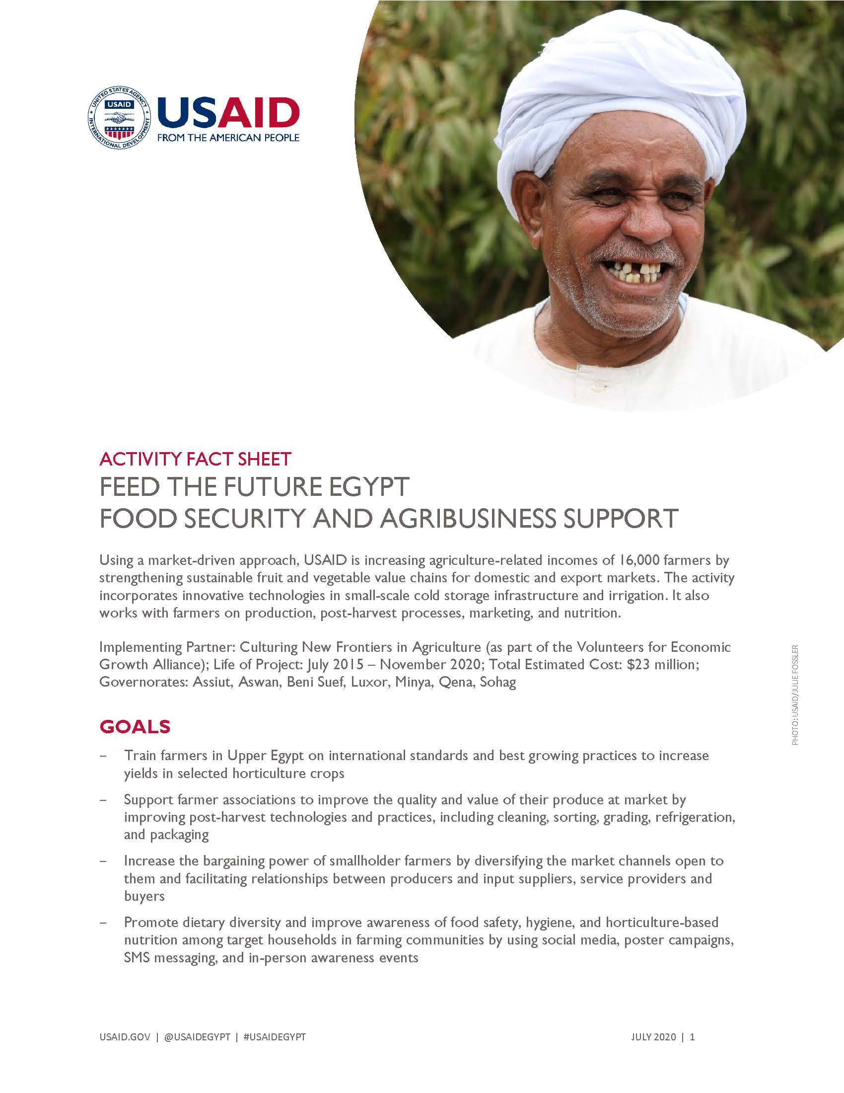USAID/Egypt Activity Fact Sheet: Feed the Future Egypt Food Security and Agribusiness Support