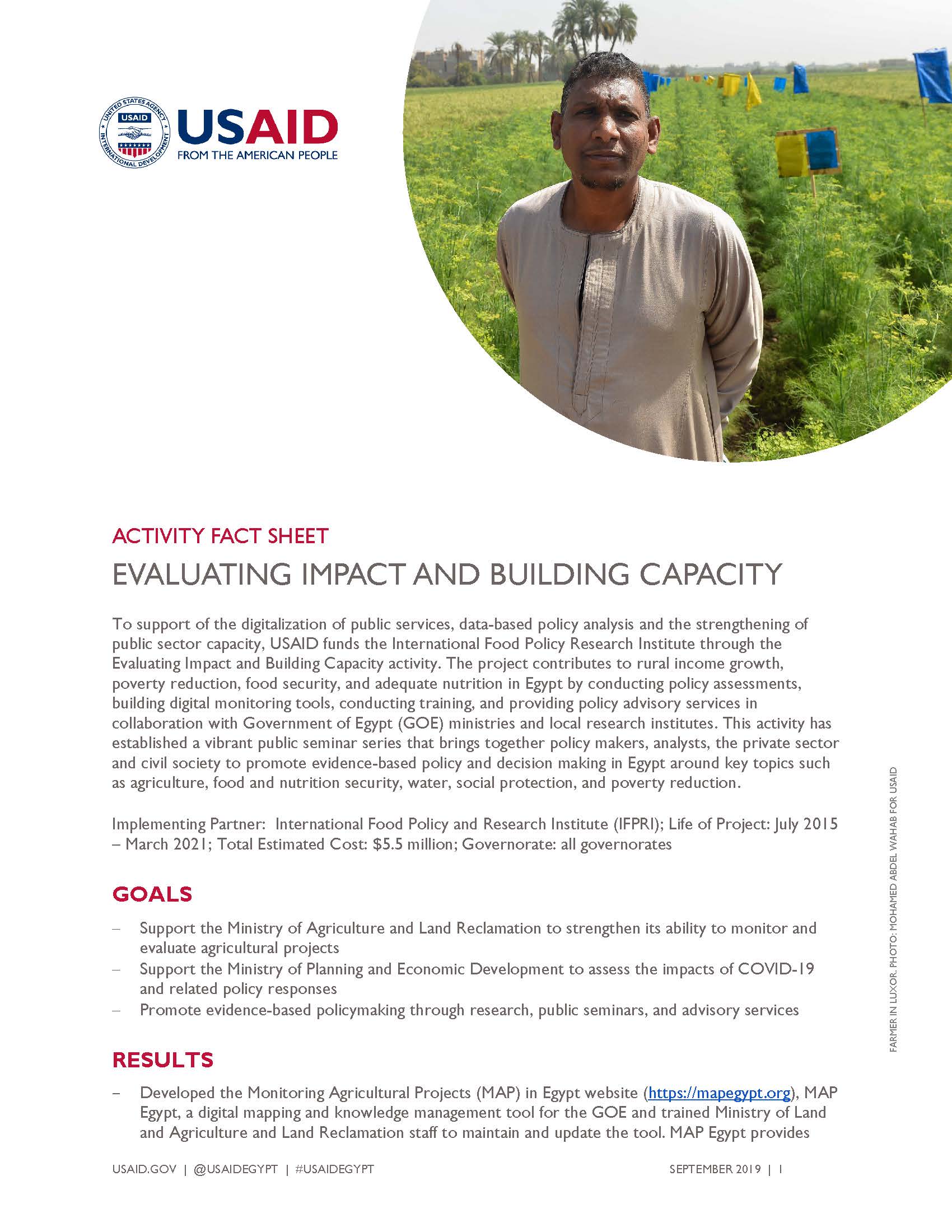USAID/Egypt Activity Fact Sheet: Evaluating Impact and Building Capacity