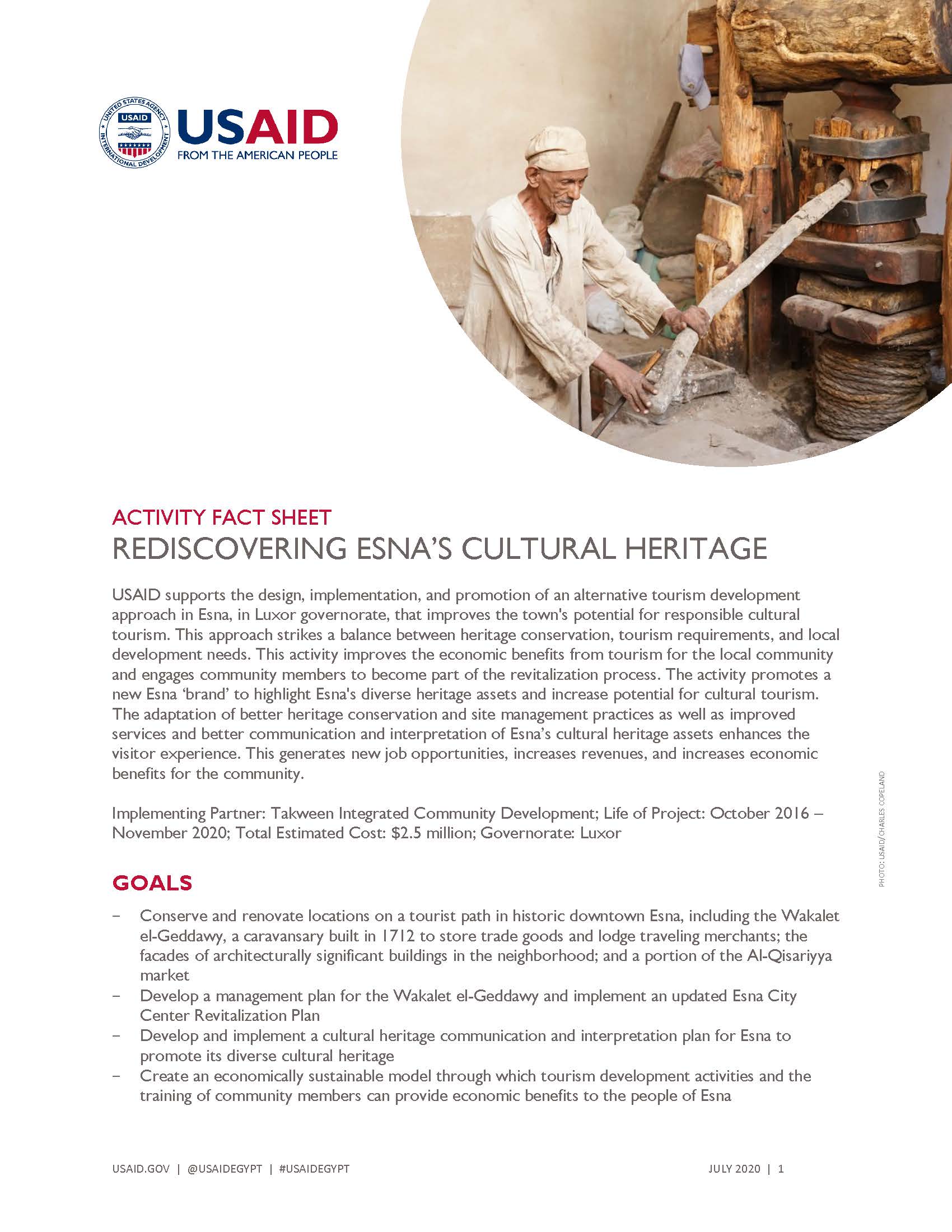 USAID/Egypt Activity Fact Sheet: Rediscovering Esna’s Cultural Heritage 