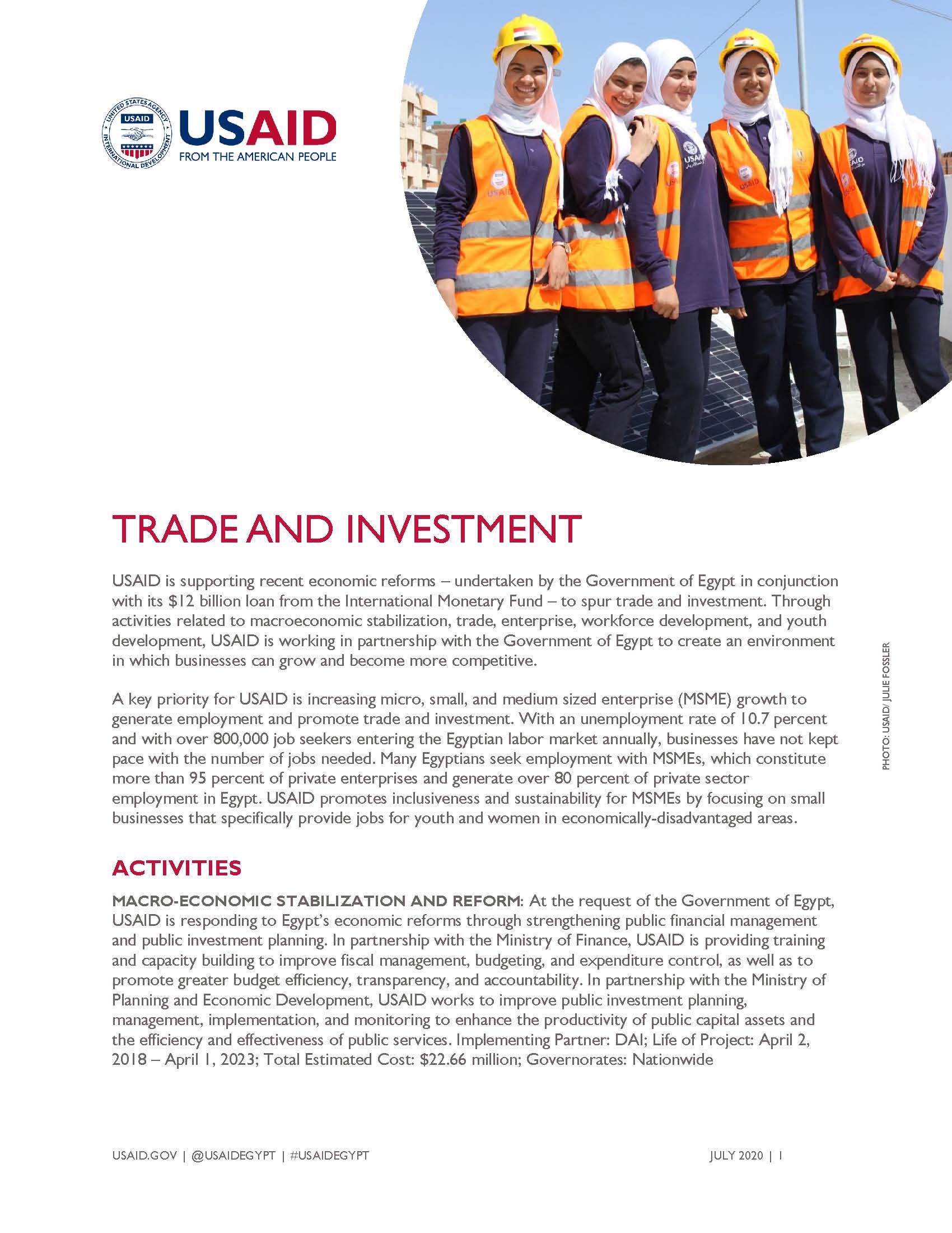 USAID/Egypt Fact Sheet: Trade and Investment