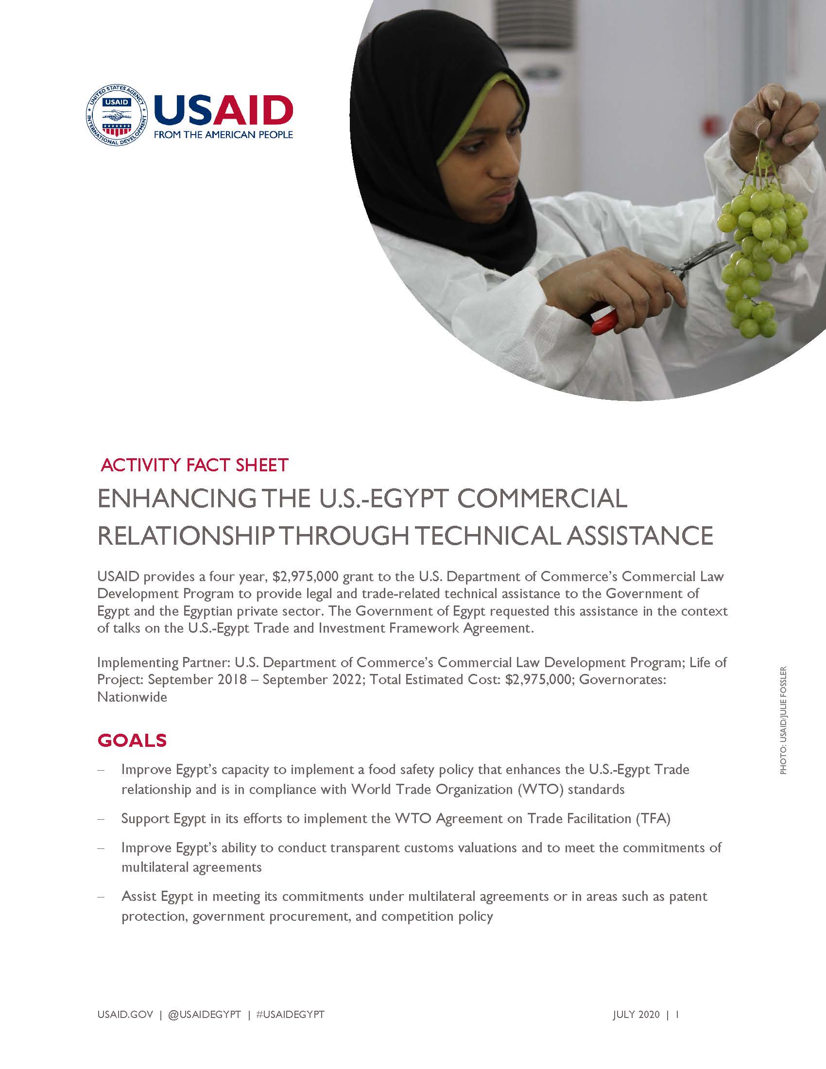 USAID/Egypt Activity Fact Sheet: Enhancing the U.S.-Egypt Commercial Relationship through Technical Assistance