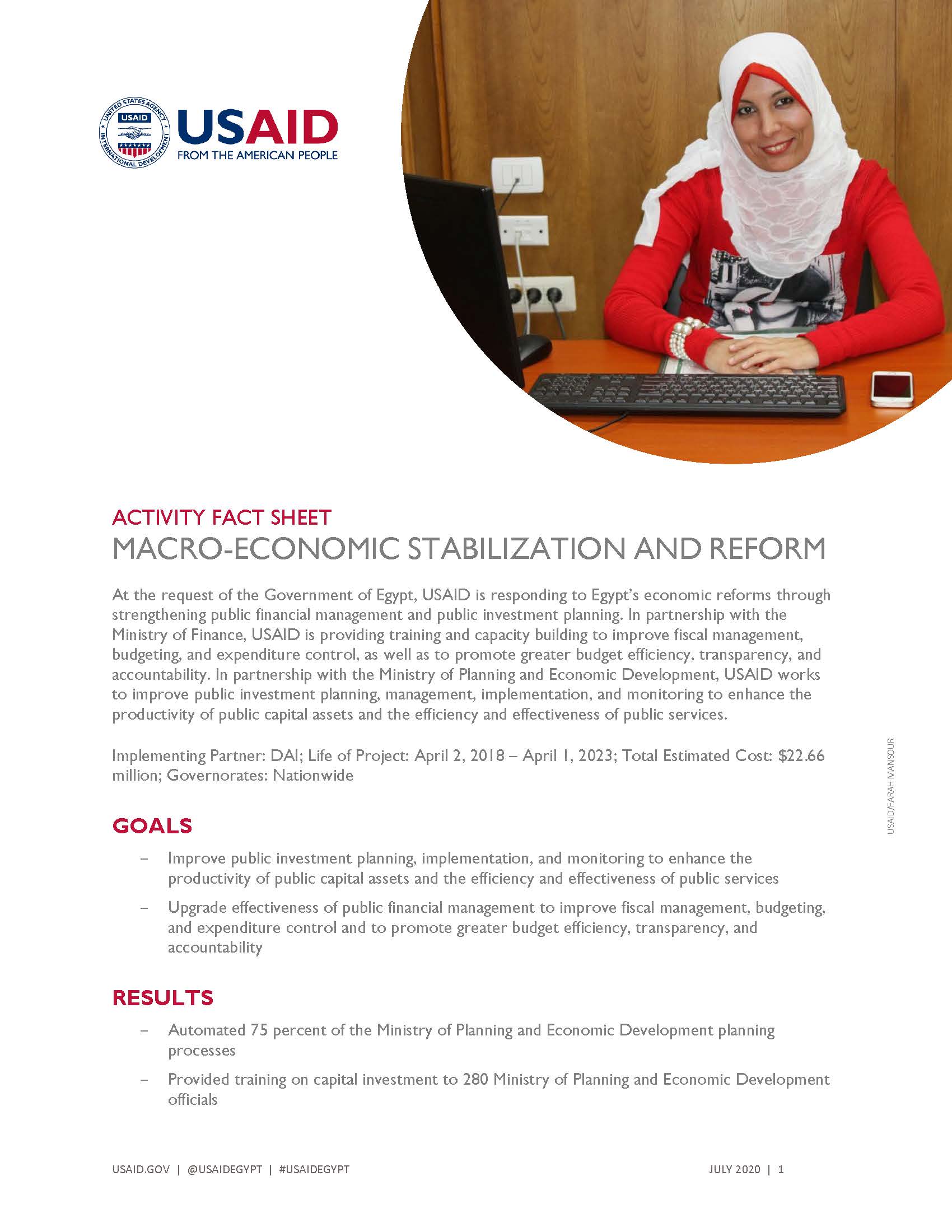 USAID/Egypt Activity Fact Sheet: Macro-Economic Stabilization and Reform