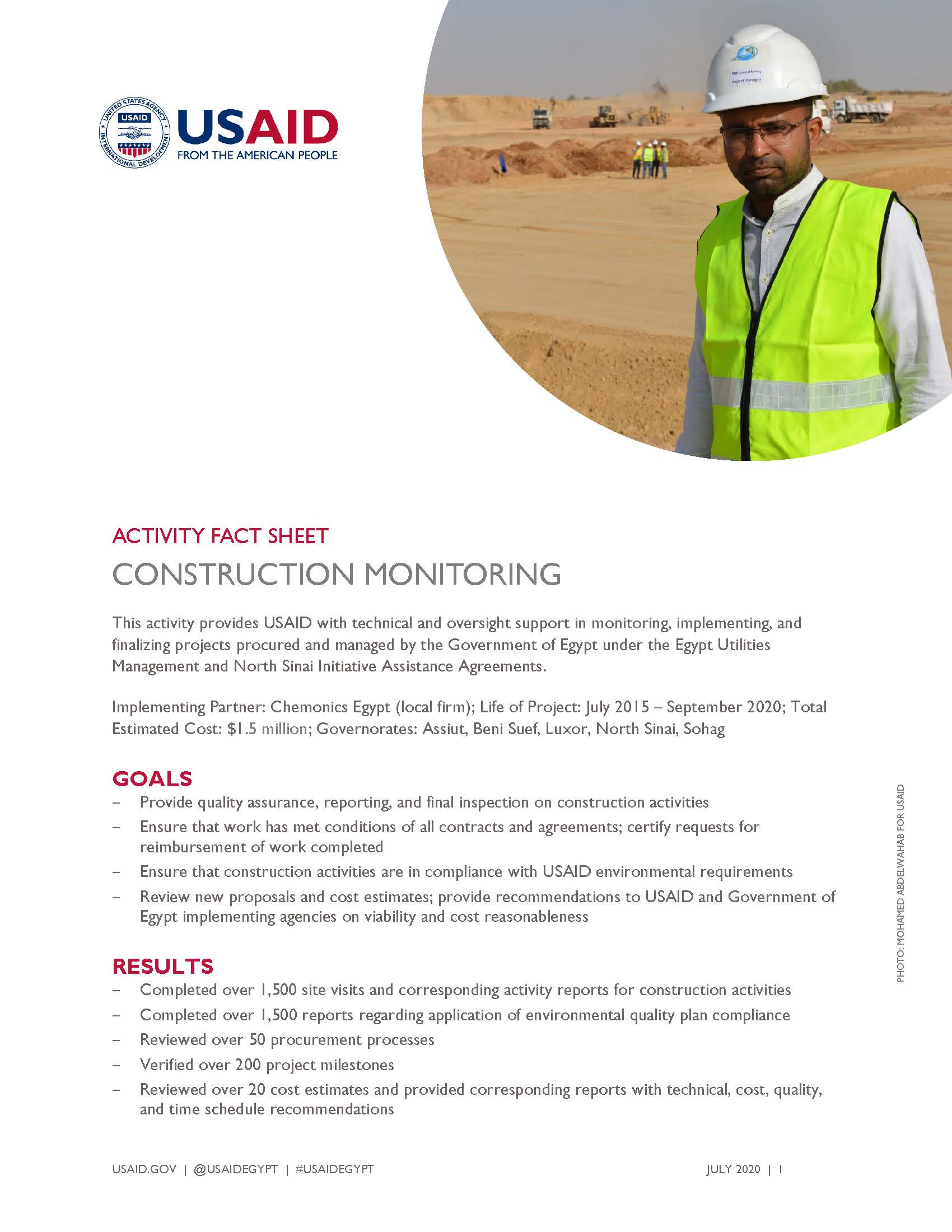 USAID/Egypt Activity Fact Sheet: Construction Monitoring