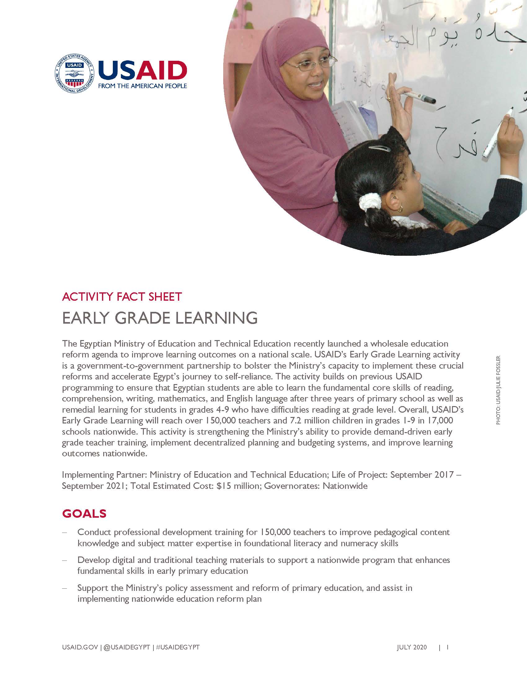 USAID/Egypt Activity Fact Sheet: Early Grade Learning