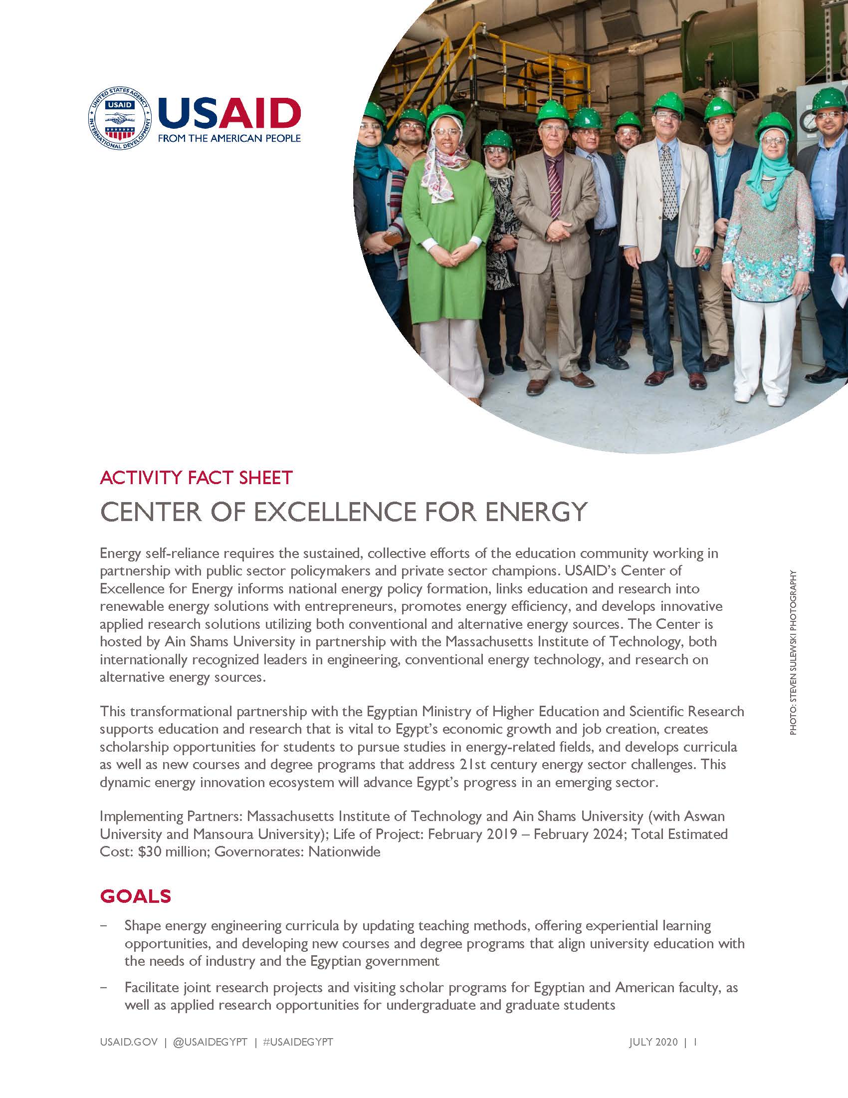 USAID/Egypt Activity Fact Sheet: Center of Excellence for Energy