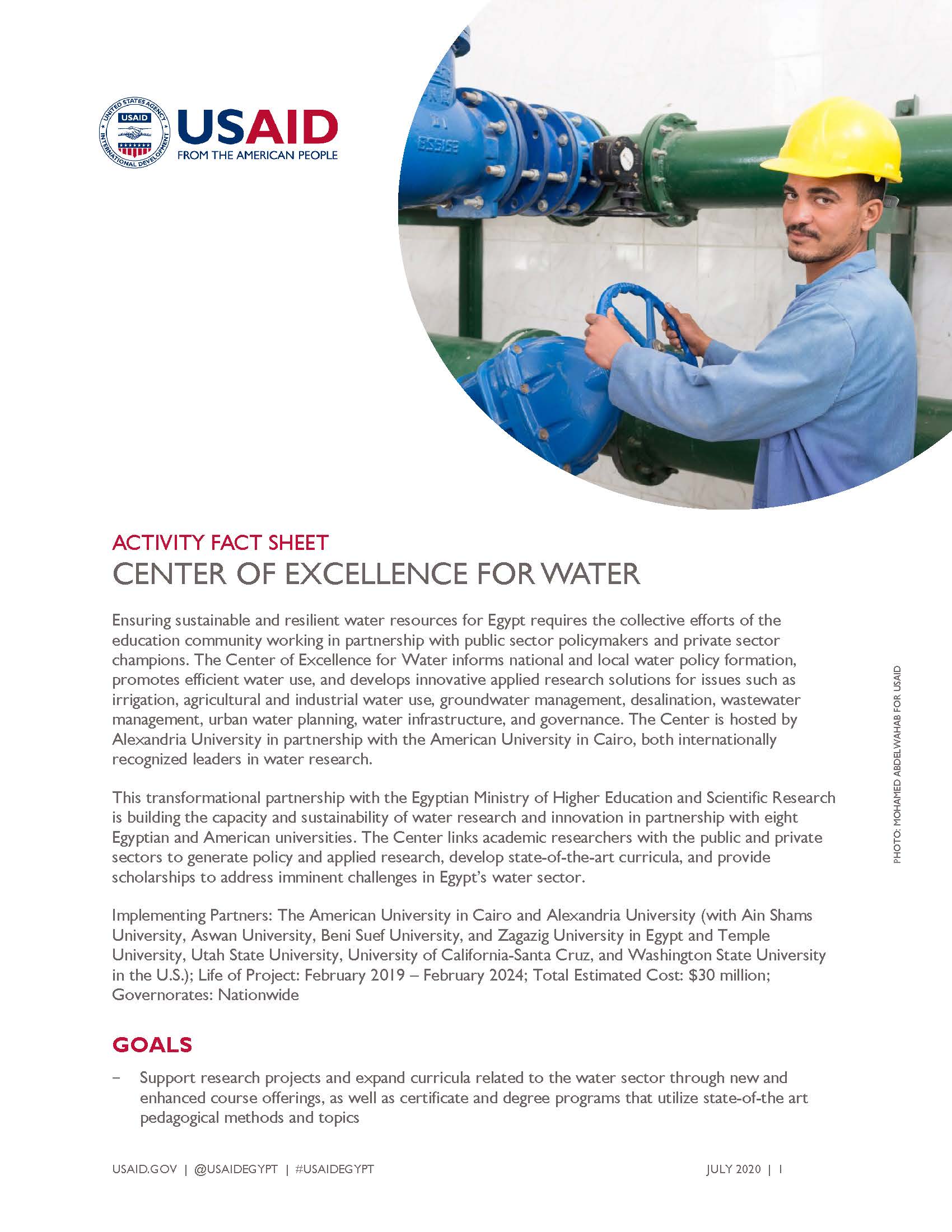 USAID/Egypt Activity Fact Sheet: Center of Excellence for Water