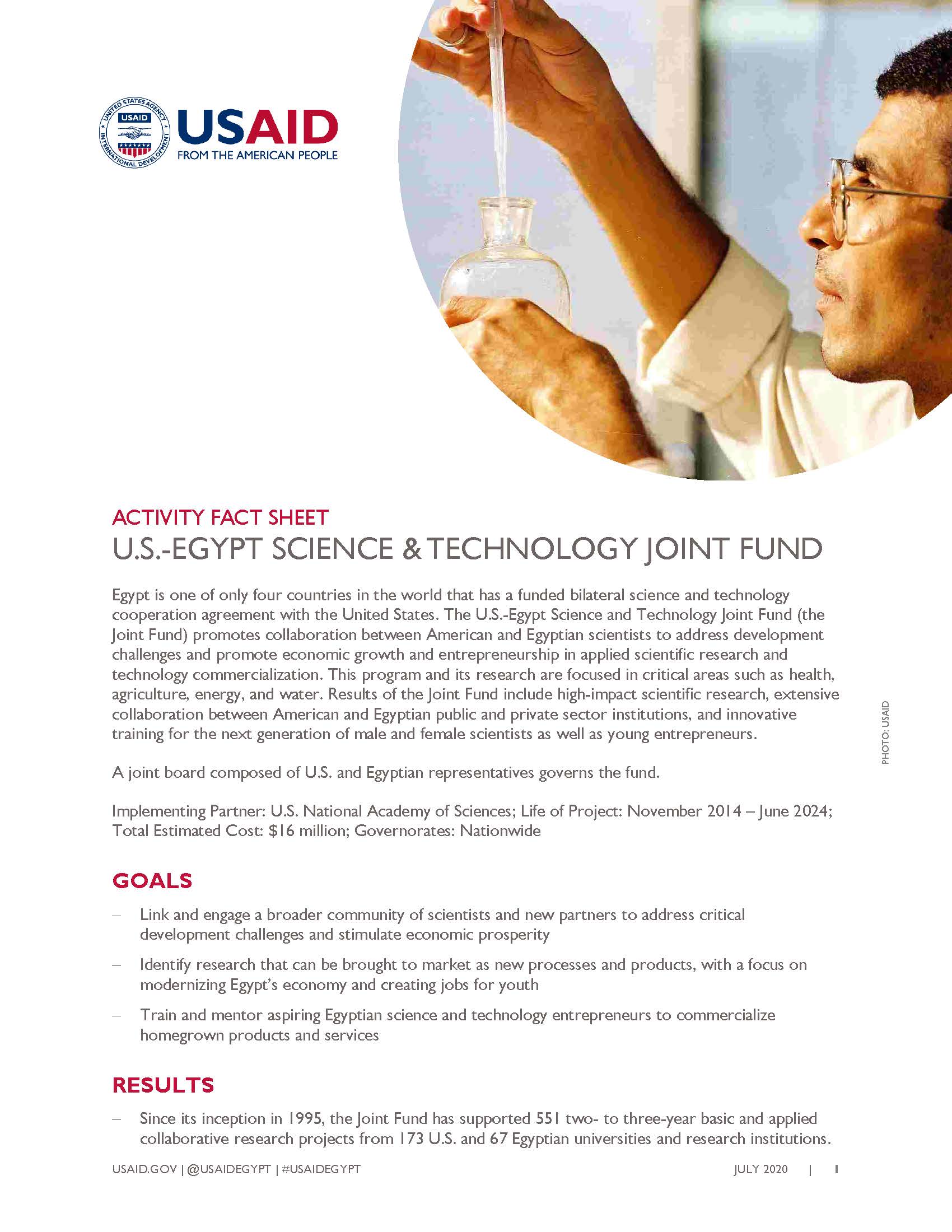 USAID/Egypt Activity Fact Sheet: U.S.-Egypt Science and Technology Joint Fund