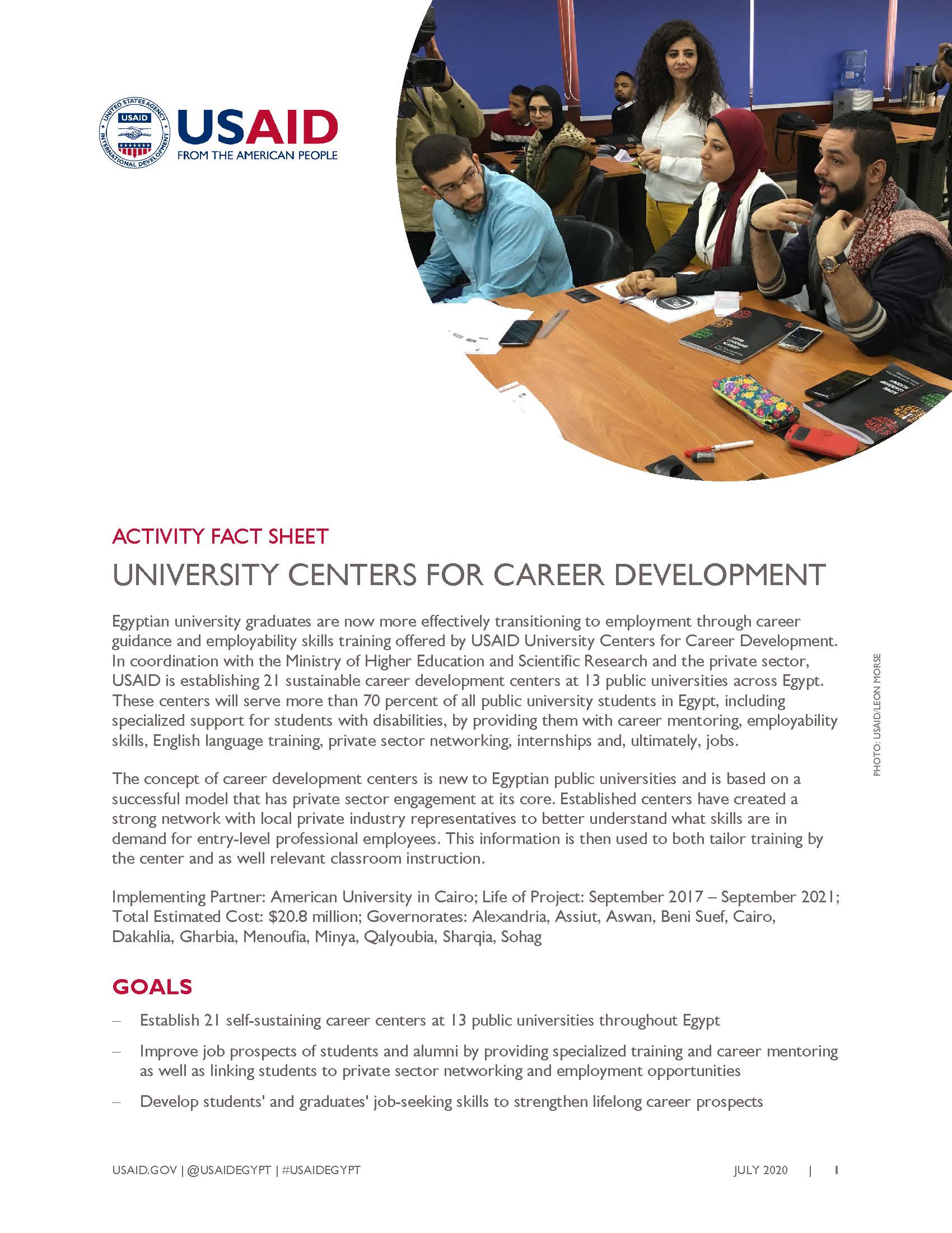 USAID/Egypt Activity Fact Sheet: University Centers for Career Development