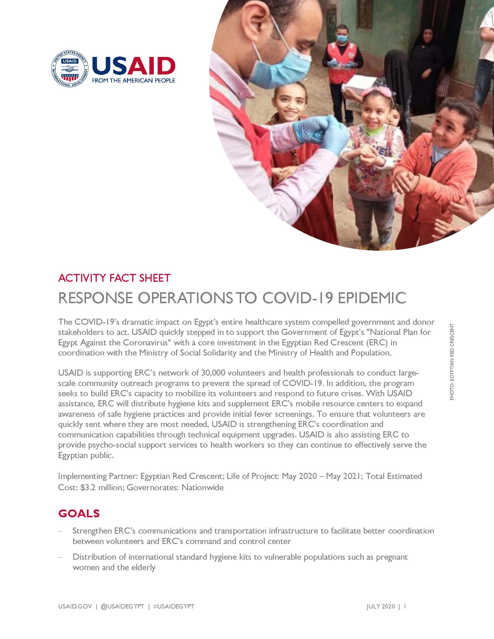 USAID/Egypt Activity Fact Sheet: Response Operations to COVID-19 Epidemic  
