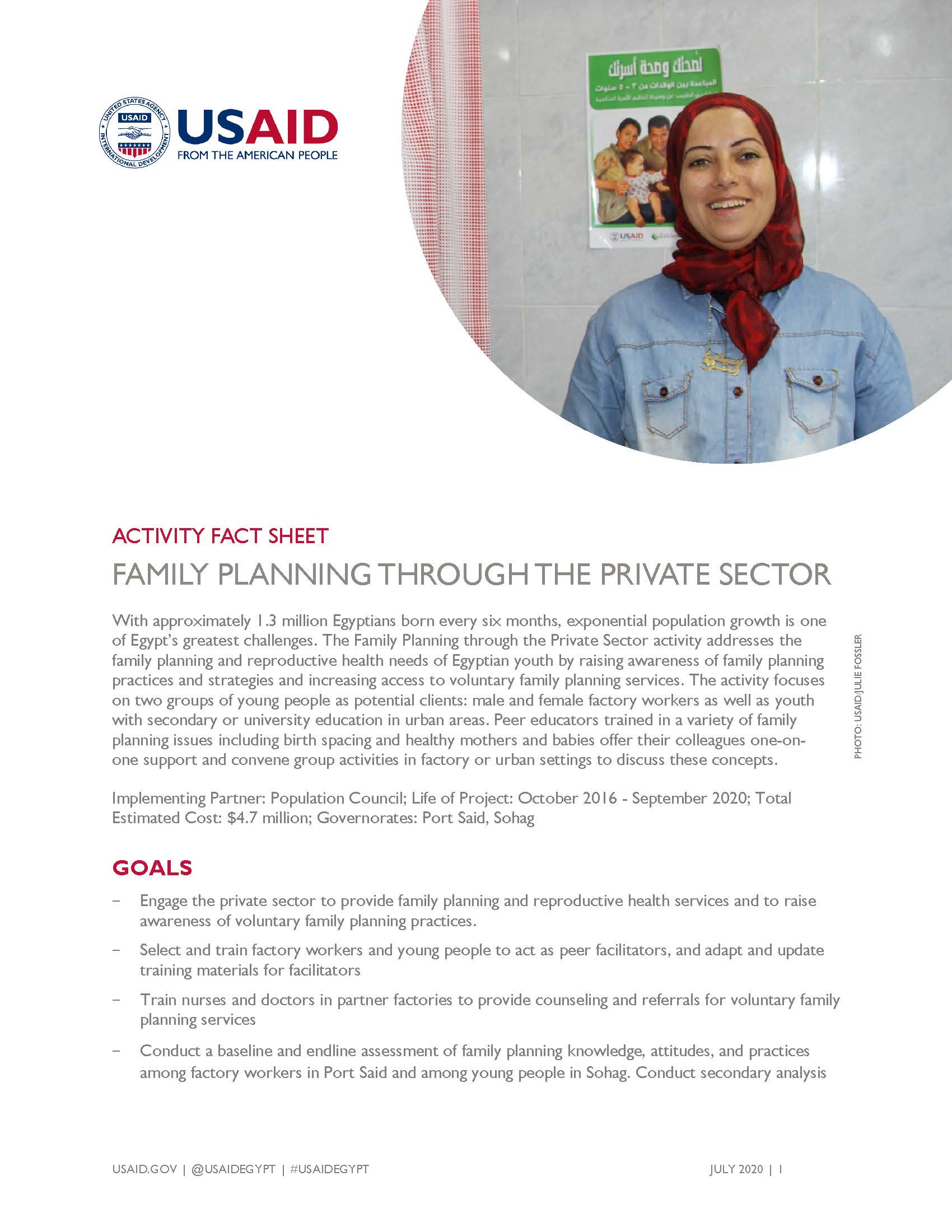 USAID/Egypt Activity Fact Sheet: Family Planning through the Private Sector
