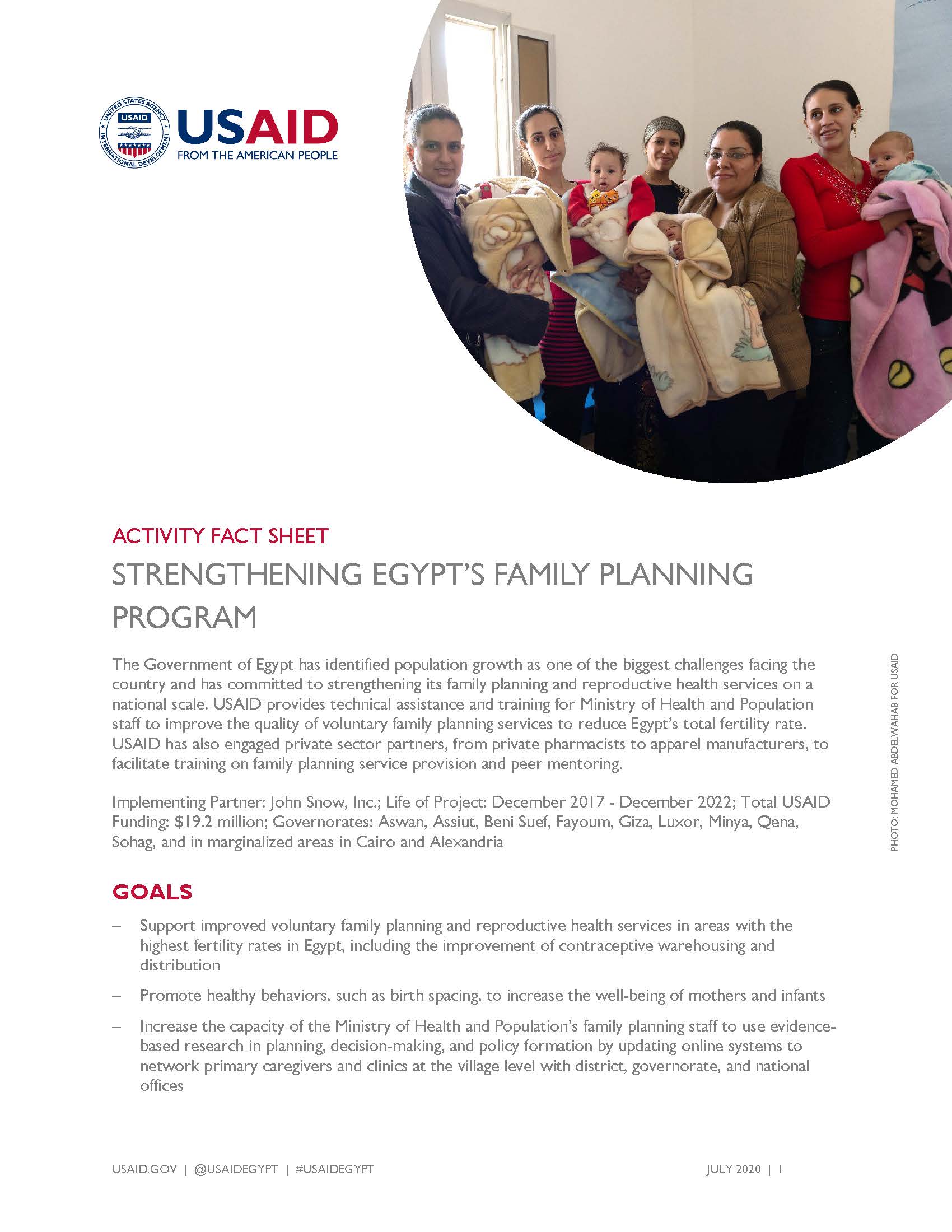 USAID/Egypt Activity Fact Sheet: Strengthening Egypt’s Family Planning Program 