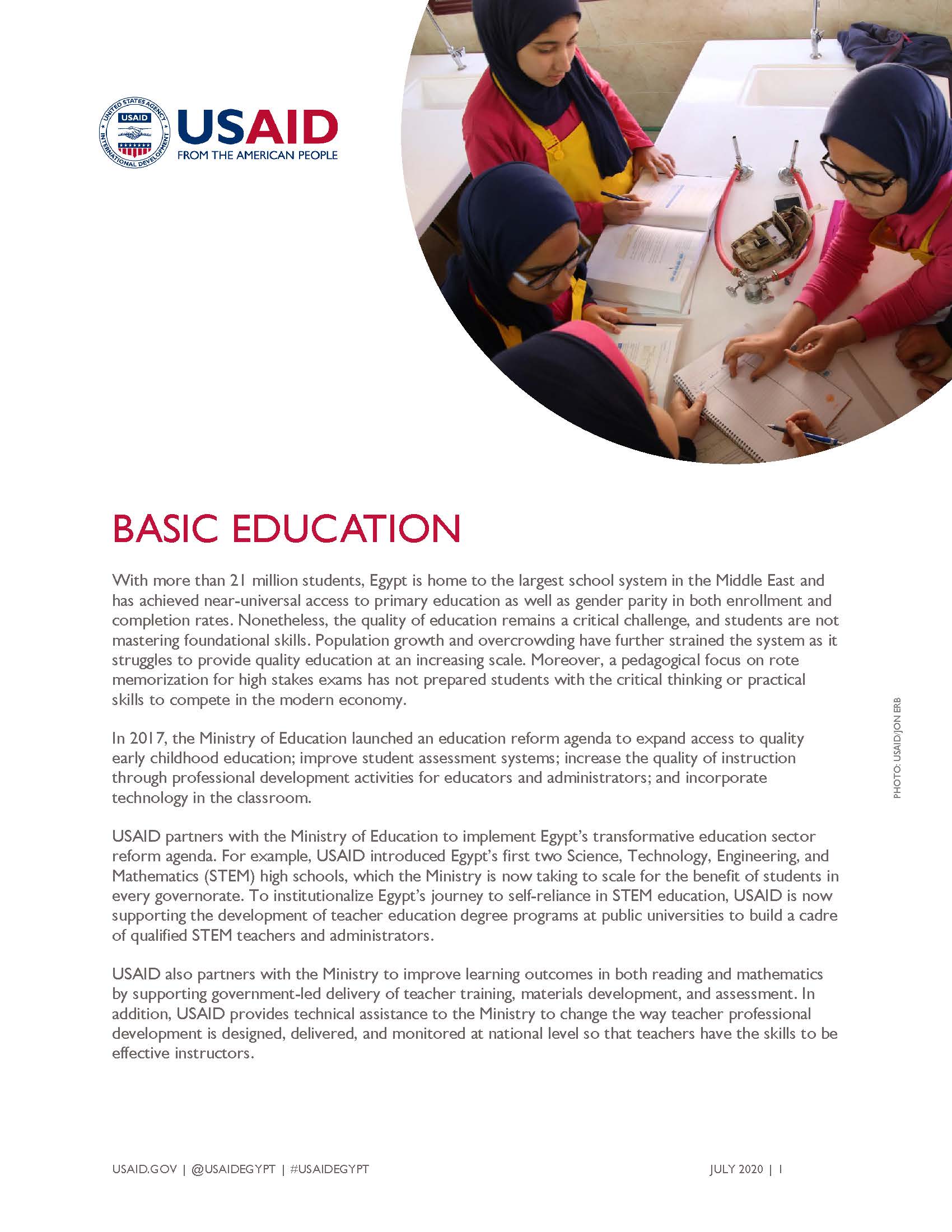USAID/Egypt Fact Sheet: Basic Education