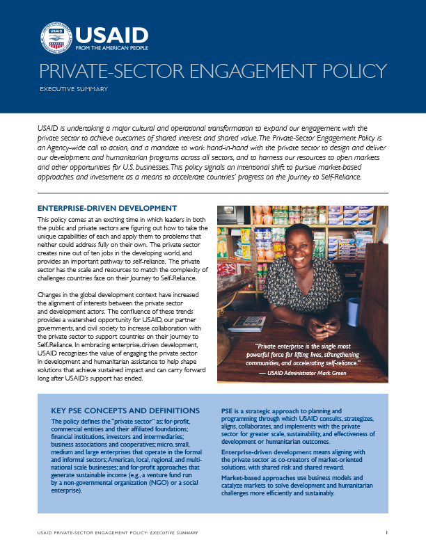 Executive Summary - USAID Private Sector Engagement Policy