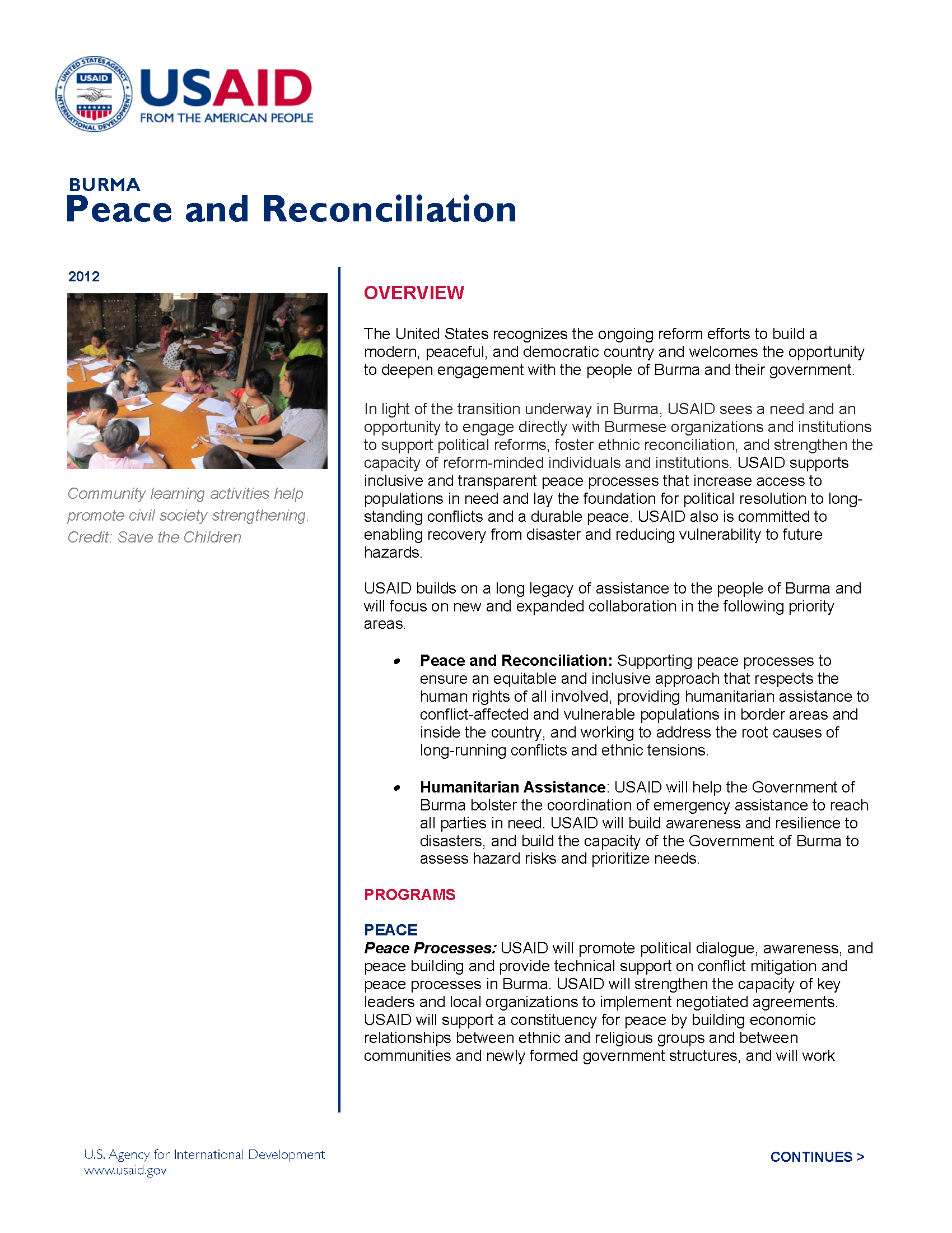 Burma Peace and Reconciliation Fact Sheet