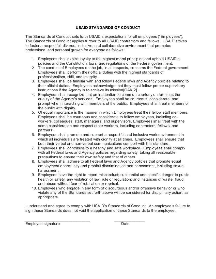 USAID Employee Standards of Conduct - Click to download PDF