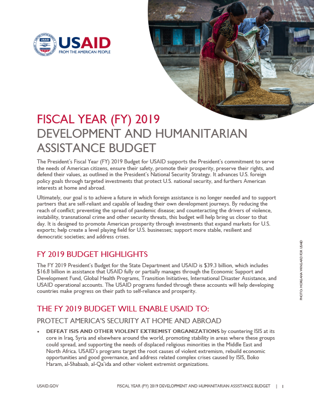 Fact Sheet: Fiscal Year (FY) 2019 Development and Humanitarian Assistance Budget