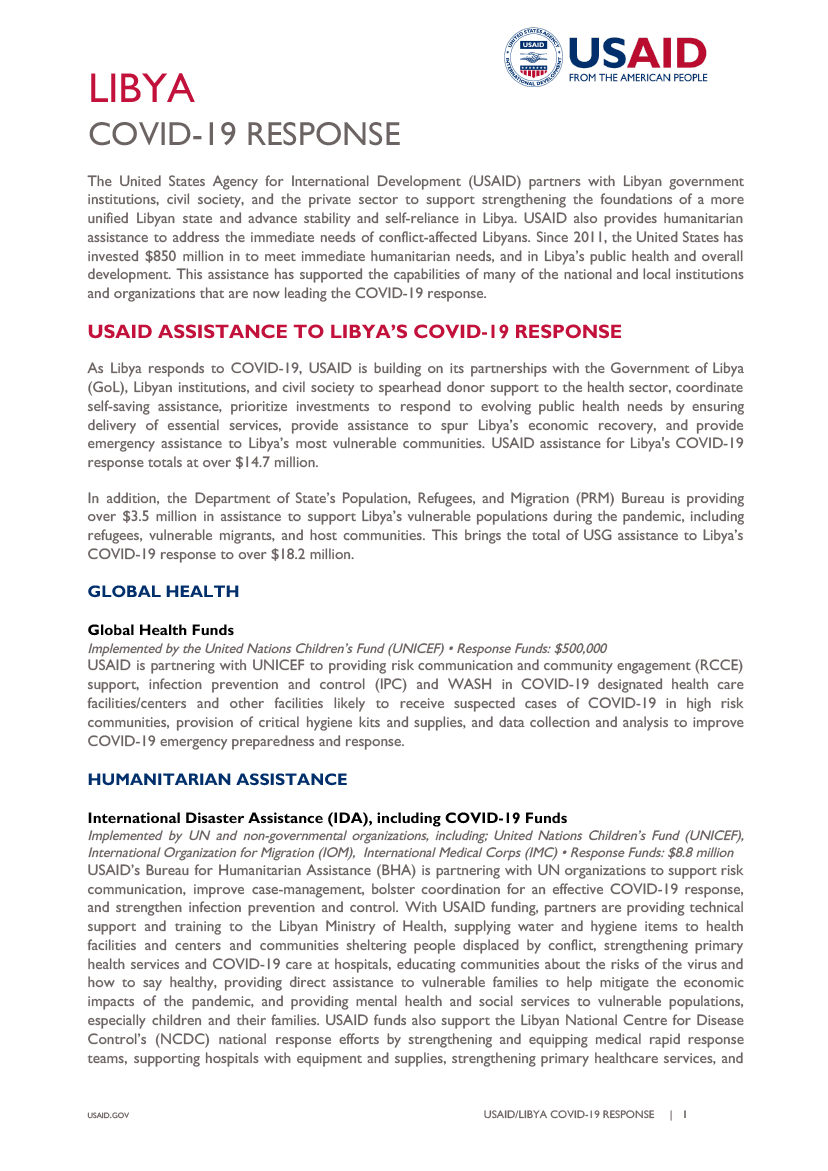 Libya COVID-19 Response Fact Sheet
