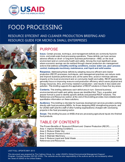 MSE Sub-Sector Briefing: Food Processing (2013)