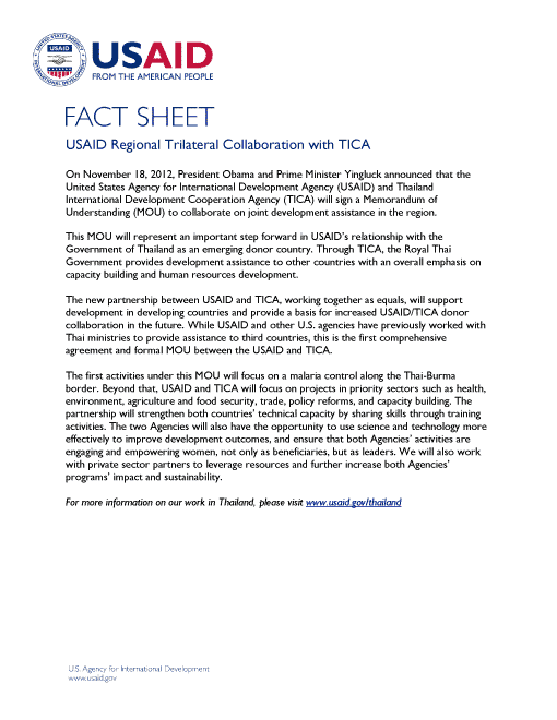Fact Sheet: USAID Regional Trilateral Collaboration with TICA