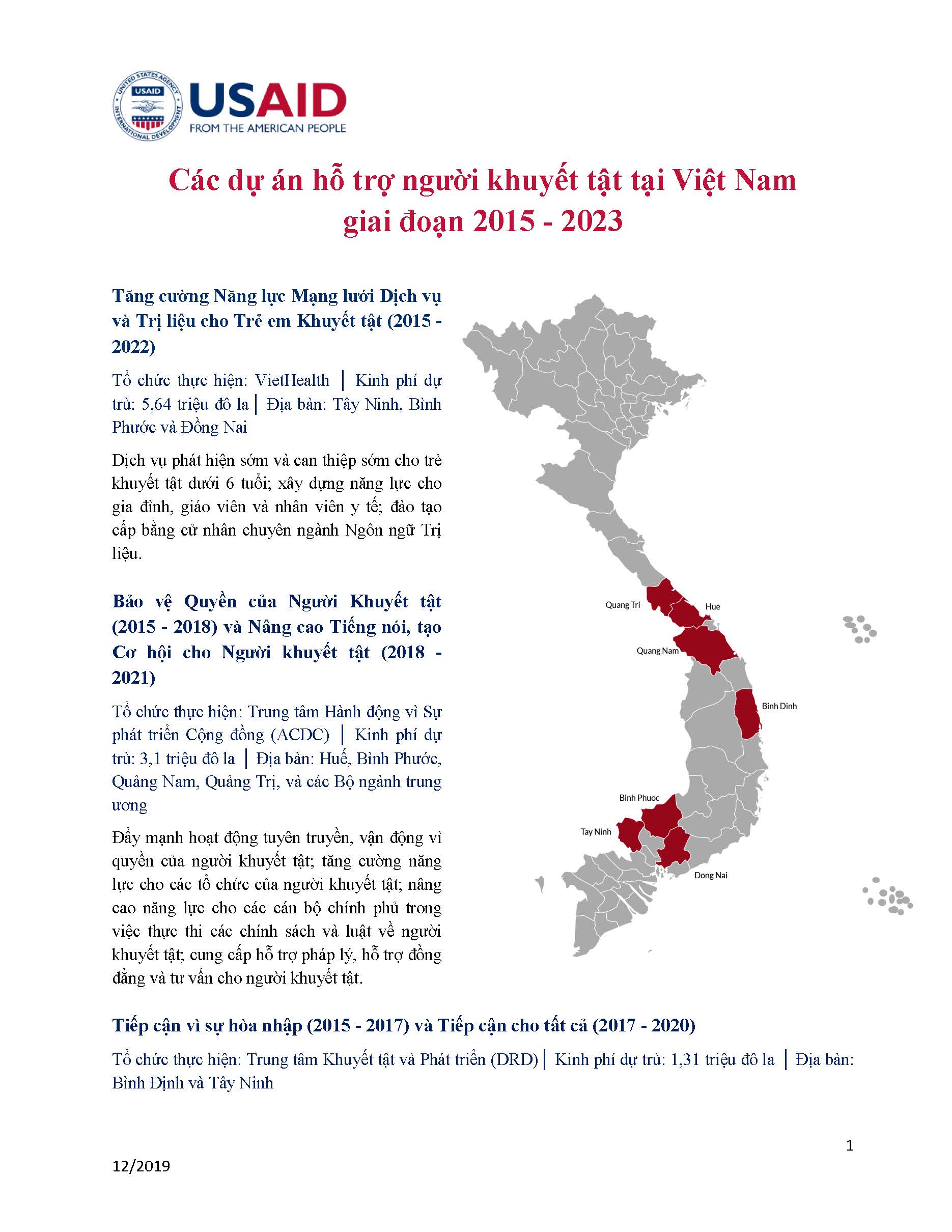 Tờ thông tin: Các dự án hỗ trợ người khuyết tật tại Việt Nam giai đoạn 2015 - 2023