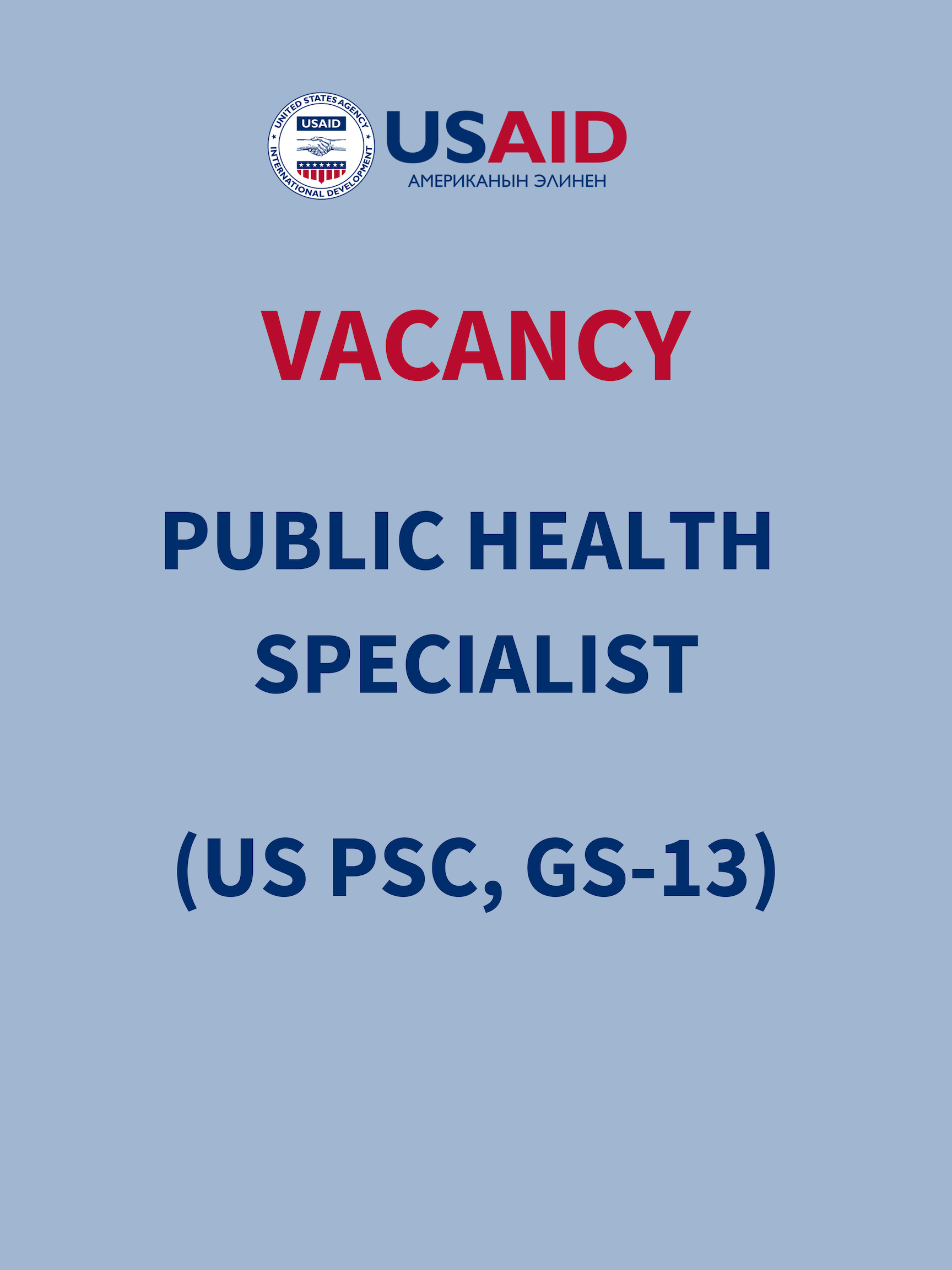 Public Health Specialist vacancy announcement.