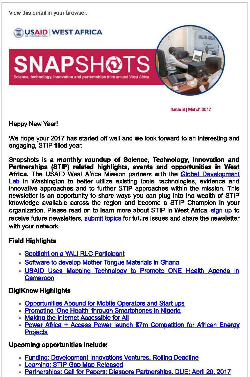 Snaphots: The USAID/West Africa STIP Newsletter, Issue 8
