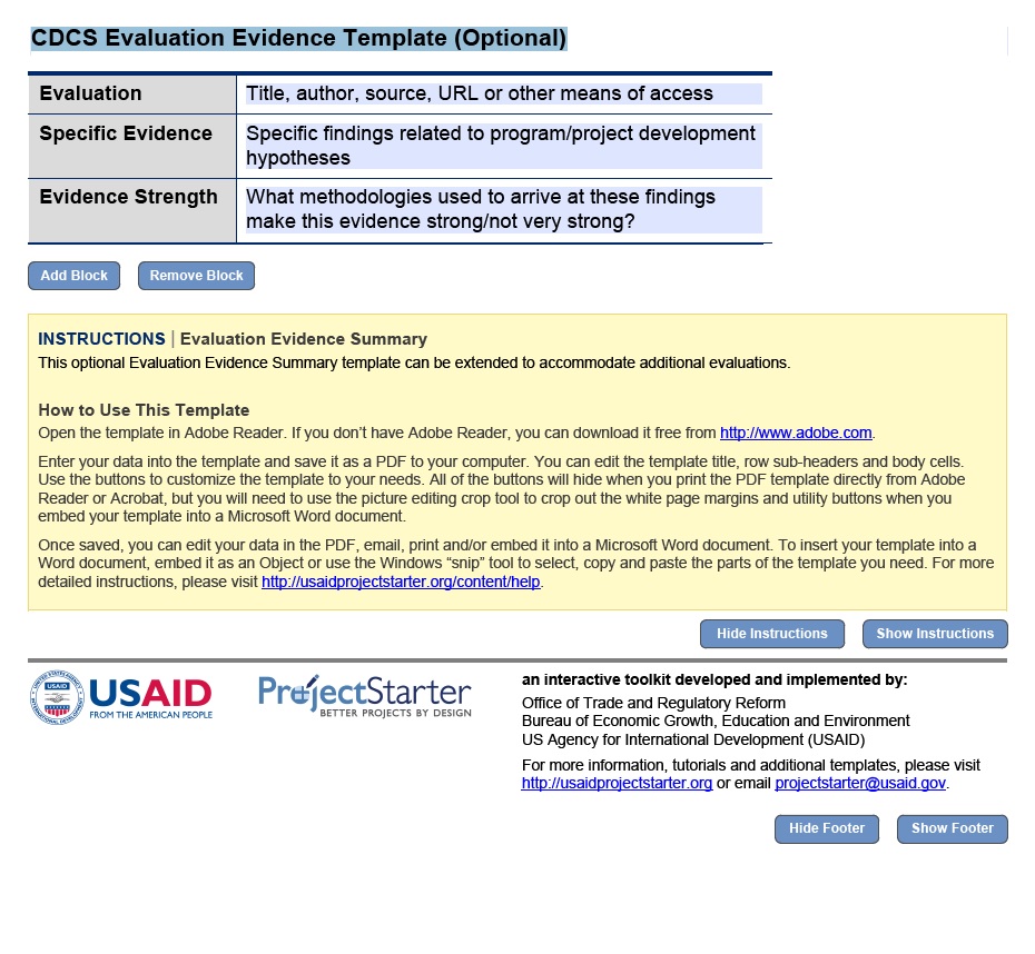 CDCS Evaluation Evidence Template (Optional)