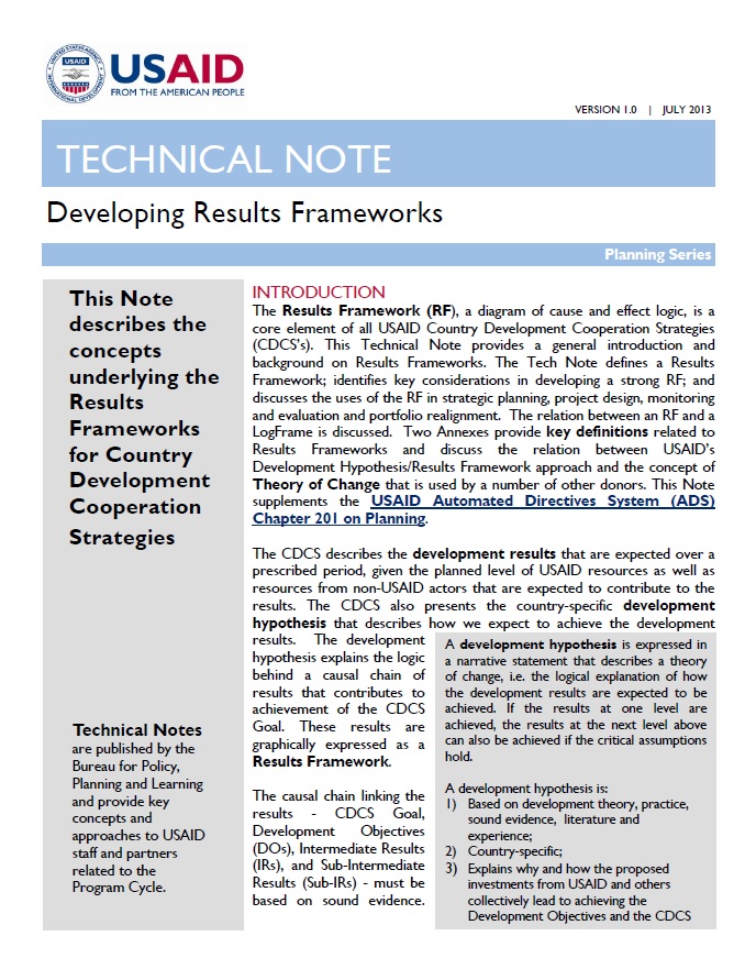 Technical Note: Developing Results Frameworks