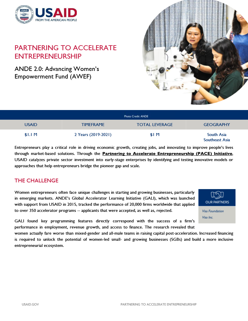 ANDE 2.0: Advancing Women’s Empowerment Fund (AWEF)