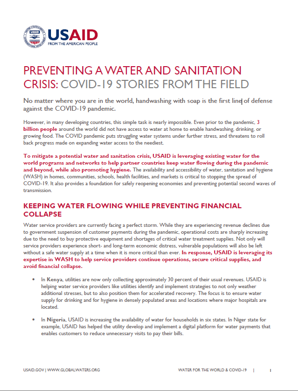 Preventing a Water and Sanitation Crisis: Covid-19 Stories From the Field