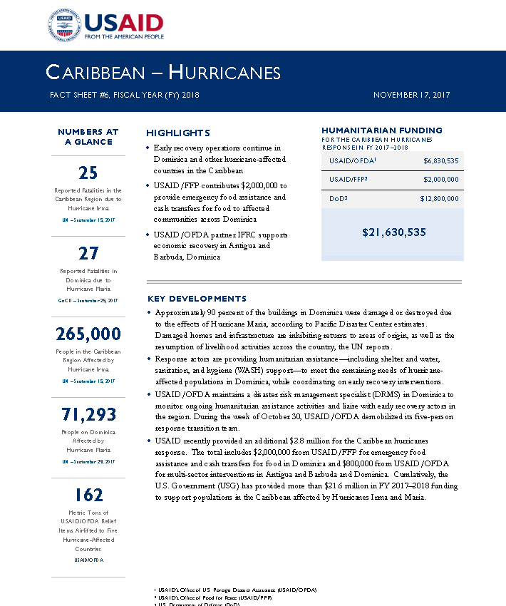 Caribbean Hurricanes - Fact Sheet #6 FY18