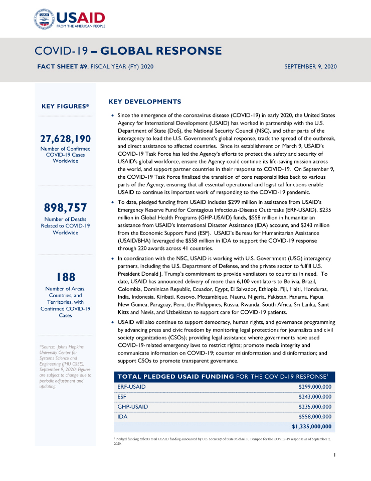 COVID-19 Global Response Fact Sheet #9 - September 9, 2020
