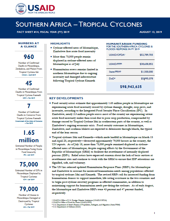 Southern Africa - Tropical Cyclones Fact Sheet #14 FY 2019