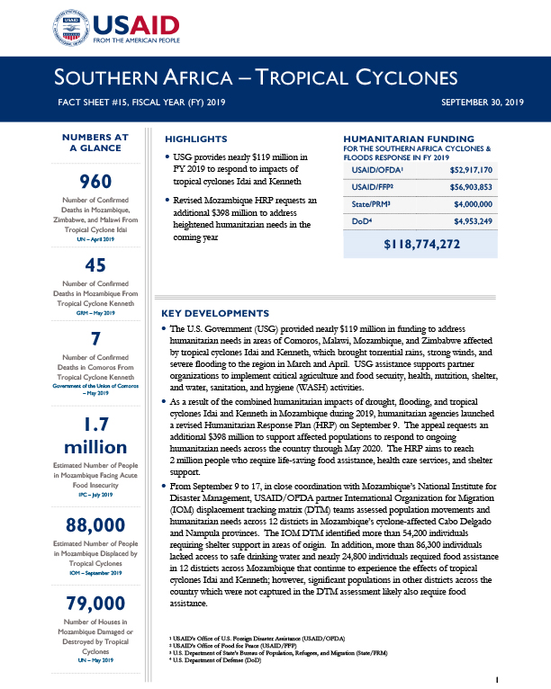Southern Africa Tropical Cyclones Fact Sheet #15 - 09-30-2019