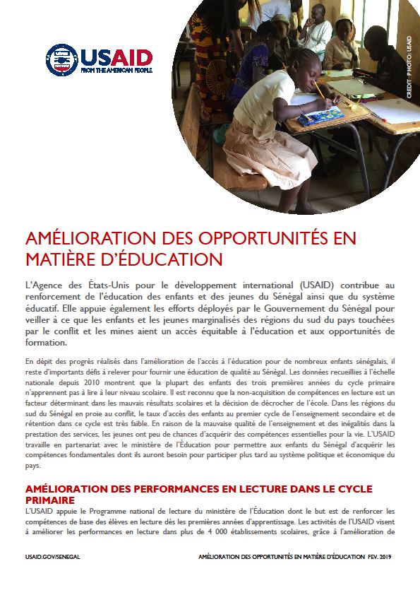 USAID Sénégal Education Fiche Technique Février 2019