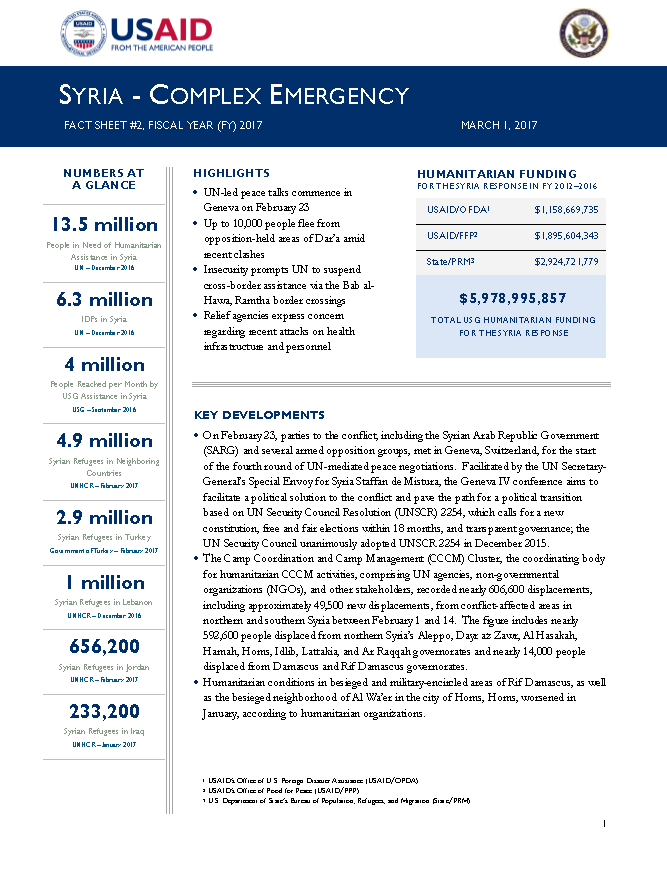 Syria Complex Emergency Fact Sheet #2 - 03-01-2017