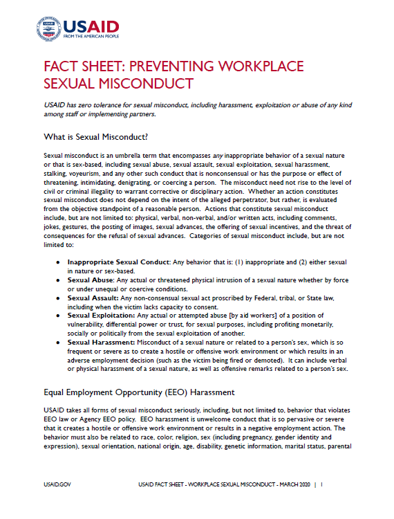 Fact Sheet: Preventing Workplace Sexual Misconduct