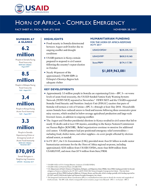 Horn of Africa Complex Emergency Fact Sheet #1 - 11-28-2017